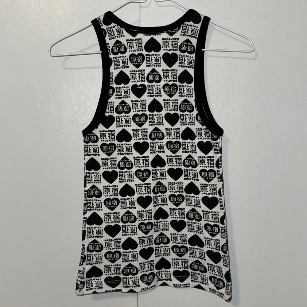 Harajuku Lovers by Gwen Stefani Ringer Tank Top Black & White Hearts S Small Y2K - Picture 6 of 15